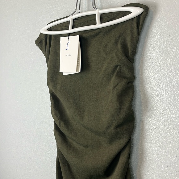 NEW DISSH Olive Carrie Ruched Bodycon Strapless Midi Dress - Picture 5 of 11